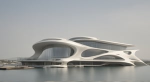 (master piece)(Future zen building), rhombuses facade pattern, zaha hadid, glass windows,carefree,  The ship,concrete,  Atlantis, Round and soft,Nordic,Great nature,elegance,
Future world,ship,rooftop,stretch,harbor
tower,Minimalist succinct style,flyship on sky,Dreamy light and shadow,