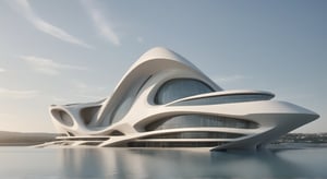 (master piece)(Future zen building), rhombuses facade pattern, zaha hadid, glass windows,carefree,  The ship,concrete,  Atlantis, Round and soft,Nordic,Great nature,elegance,
Future world,ship,rooftop,stretch,harbor
tower,Minimalist succinct style,flyship on sky,Dreamy light and shadow,yanni style,
