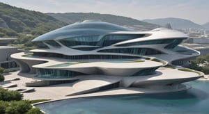 (master piece)(Future zen building), rhombuses facade pattern, zaha hadid, glass windows,carefree,  The ship,concrete,  Atlantis, Round and soft,Nordic,Great nature,elegance,Holiday village,Nordic style,
Future world,ship,rooftop,stretch,harbor
tower,Minimalist succinct style,flyship on sky,Dreamy light and shadow,yanni style,