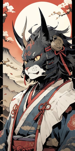 samurai,sense of dilapidation,mechanical parts,kimono,upper body,
masterpiece, best quality, aesthetic,samurai,,samurai,rough brushstrokes,illustration,samurai,horns,samurai,ukiyo-e background,samurai,warrior ((cat head, beastman, cat-headed samurai, cat man))