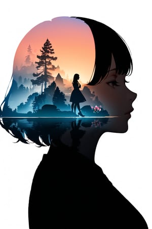 silhouette of a woman in profile. Inside the silhouette you can see the double exposure with a flower, masterpiece, ((double exposure)), proportional.,DOUBLE EXPOSURE