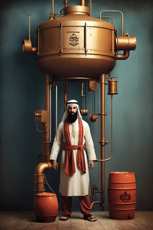 (An amazing and captivating abstract illustration:1.4), 
1man, traditional Arabian ,
Arabian sheikh dress,
(grunge style:1.2), 
(frutiger style:1.4), 
(colorful and minimalistic:1.3), 
(2004 aesthetics:1.2),
(beautiful vector shapes:1.3), 
with (the text "Q8":1.1), 
text block. 
BREAK 
Petroleum rig , x \(symbol\), oil barrels \(symbol\), oil pump \(symbol\), gradient background, sharp details, oversaturated. 
BREAK 
highest quality, 
detailed and intricate, original artwork, trendy, 
mixed media, 
vector art, vintage, 
award-winning, artint, SFW,