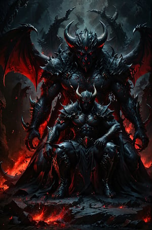  a dark black trhone with a ancient demon siting on, a man is downed by his knees in front of the demon surrended, black color and obscure backround, panoramic view, extremely high-resolution details, photographic, realism pushed to extreme, fine texture, incredibly lifelike perfect shadows, atmospheric lighting, volumetric lighting, sharp focus, focus on eyes, masterpiece, professional, award-winning, exquisite detailed, highly detailed, UHD, 64k,

