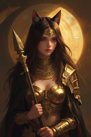 Ultra quality,Extreme realistic, high res definition, ultra photorealistic ultra detailed, RAW picture, Beautiful ancient Egyptian lady, beautiful female figure,Long straight hair, 1 girl, (((Gorgeous huge gold necklace, gorgeous gold scepter, gorgeous gold belt、Gorgeous golden female armor))),(face portrait), Style: hyper-realistic, 8k Ultra HD, inspired by Pixar, Cinema 4D,Egypt,young girl,egyptian, black cat ear,CAT WITCH,full body shot, holding a Degiant scythe,Detailedface,egypt,ECWITCH,bsp