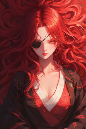 perfect eyes:1.2, detailed eyes:1.4, long hair, red hair, sexy, 1girl, samurai clothes, white inner, eyepatch, Ultra-realistic 8K CG, ((ultra-detailed background, delicate pattern, intricate details)), best quality, intricate details, 1girl, solo, (masterpiece:1.6, best quality), (masterpiece, best quality:1.2), 8k, insane details, intricate details, hyperdetailed, hyper quality, high detail, ultra detailed, professional, HDR, realistic, ray tracing reflection, cinematic lighting, ornate,Anime Style,Midjourney_Whisper