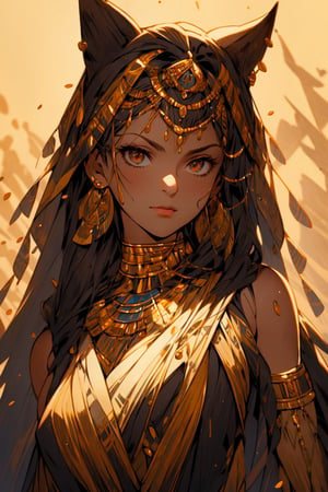 Ultra quality,Extreme realistic, high res definition, ultra photorealistic ultra detailed, RAW picture,
Beautiful ancient Egyptian lady, wearing  sleeveless tunic worn, beautiful female figure,Long straight hair, ,ancient egyptian clothes,1 girl, (face portrait), Style: hyper-realistic, 8k Ultra HD, inspired by Pixar, Cinema 4D,Egypt,young girl,egyptian, black cat ear,CAT WITCH