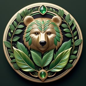 Score_9, Score_8_up, Score_7_up, Score_6_up, Score_5_up, Score_4_up, masterpiece, best quality,
BREAK
(FuturEvoLabBadge:1.5), Fresh green style badge,
BREAK
(bear head:1.5), 
BREAK
front view, intricate design, symmetrical pattern, surrounded by leaves, intricate details, natural elements, serene expression, soft lighting, green and earthy tones, botanical theme, ethereal atmosphere, modern and organic blend emblem, vibrant hues, black background, FuturEvoLabBadge, FuturEvoLabgirl