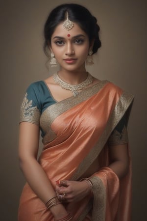  newly married Beautiful indian woman  ,sexy , saree,  24 years,analog photograph, professional fashion full body photoshoot, hyperrealistic, masterpiece, trending on artstation,photorealistic ,Indian face  keer  