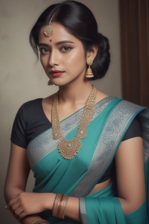 Beautiful  indian women wearing a  saree,analog photograph, professional fashion photoshoot, hyperrealistic, masterpiece, trending on artstation,krrrsty s