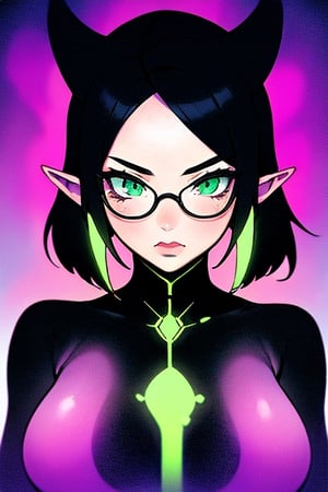 1woman(black hair, green eyes,), elf_ears, absurdres, highres, ultra detailed, (1girl:1.3),BREAK, infrared photography, otherworldly hues, surreal landscapes, unseen light, ethereal glow, vibrant colors, ghostly effect,

,valoranviper,glasses