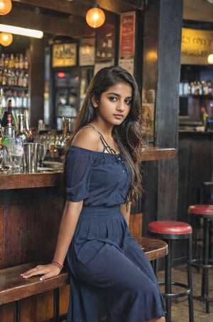 attractive indian teenage girl, big city girl, 18 years old,sitting in bar