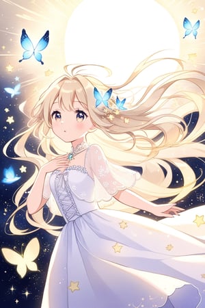 A girl with beige hair that seems to be illuminated by sunlight, with golden highlights in her mane. She could be surrounded by magical elements like stars or butterflies.


,cute,anime,mix,pastel,