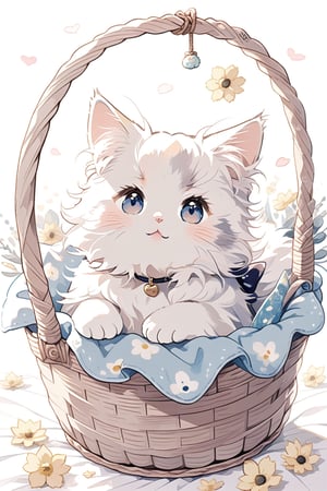 small fluffy white fluffy cat in a basket

,cute,anime,mix,pastel