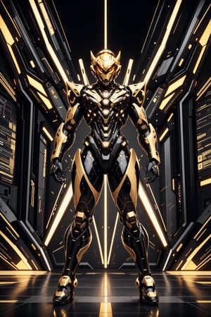 full body view, black and gold color, a sleek mecha foxboy warrior, with sleek and cybernatic foxboy helmet with fox ear design, cybernatic wings, cybernatic scythe, inticated, glossy gold, ultra sharp, full cybernatic, fighting stance on the roof top buiding of cybernatic city, low angle shot, action pose, photo-ultrarealistic, dramatic, vivid colors, sharp focus, HDR, UHD, 16mm, color graded Portra 400 film, extreme colors, Hyper Detailed, Cinematic Lighting Photography cap