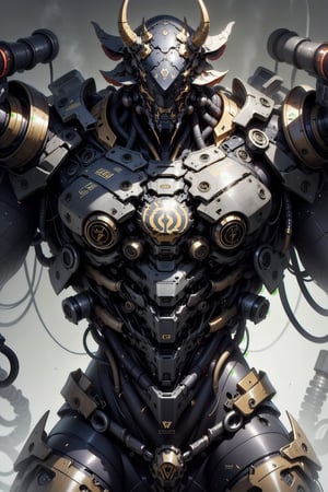 Close up of a warrior cow wearing a cybernetic suit with Warcraft elements, holding big guns in a dynamic fighting action pose. The colors are royal gold and royal white, inspired by Warcraft games.