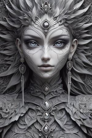 (Black and white, intricate details, close-up of a woman's face with an intricate design, 3DCGI anime fantasy artwork, necro, detailed patterned skin, abstract fragments, impressive eyes, mixed media, 3D rendering Silver painting, symmetrical beauty, ambient occlusion rendering, psytrance), Detailed Textures, high quality, high resolution, high Accuracy, realism, color correction, Proper lighting settings, harmonious composition, Behance works,ct-niji2,xxmix_girl,goth person