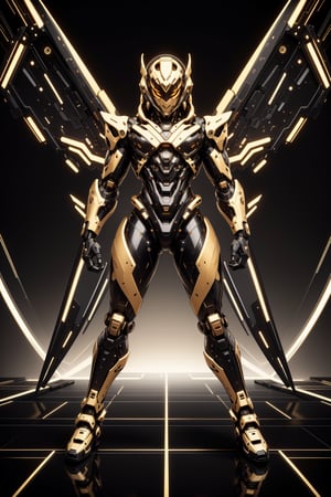 full body view, black and gold color, a sleek mecha kyubi boy warrior with nine mechanical tails, with sleek and cybernatic kyubi boy helmet with kyubi ear design, cybernatic wings, cybernatic scythe, inticated, glossy gold, ultra sharp, full cybernatic, fighting stance on the roof top buiding of cybernatic city, low angle shot, action pose, photo-ultrarealistic, dramatic, vivid colors, sharp focus, HDR, UHD, 16mm, color graded Portra 400 film, extreme colors, Hyper Detailed,