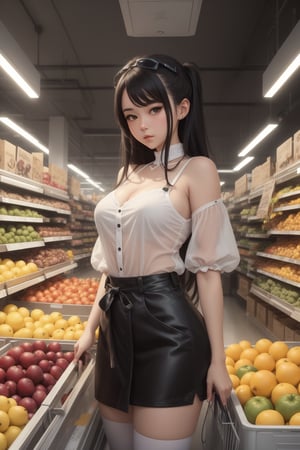 there is a woman standing in front of a produce section, getting groceries, shopping groceries, stood in a supermarket, in style of digital illustration, detailed fanart, high quality fanart, cartoon digital painting, in an anime style, official fanart, digital drawing, artwork in the style of guweiz, in the art style of bowater, in anime style, urban girl fanart