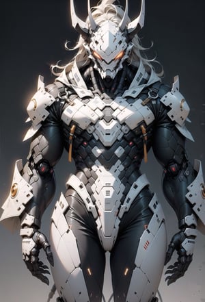 a close up of a robot on a black background, male djinn man demon hybrid, all white render, yoshitaka amano character design, official character art, metahuman, humanoid flora, characters merged, rhino, vril, reincarnated as a slime, silver white red details, art render, anthropomorphic humanoid, artstyleunknown,EXCLUSIVE