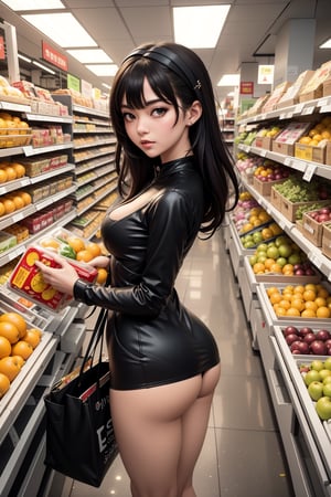 there is a woman standing in front of a produce section, getting groceries, shopping groceries, stood in a supermarket, in style of digital illustration, detailed fanart, high quality fanart, cartoon digital painting, in an anime style, official fanart, digital drawing, artwork in the style of guweiz, in the art style of bowater, in anime style, urban girl fanart