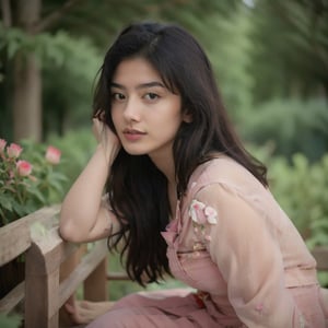 beatyful realistic attractive indian girl 
beautiful cute young attractive indian teenage real girl , village girl, desi girl , indian girl in beautyful dress ,18 years old, cute,  
Instagram model, long black_hair, colorful hair, warm, dacing,
her skin is fair,stylish black hair, ultra realistic face, 
curvy body,beautiful face, 16k, FHD, raw photo, 
pretty face mesh, detailed face, detailed eyes, detailed lips, 
She wear a beautyful colorful dress. Flowers and butterflies everywhere. 8k. Hyperdeytails. Blue eyes, pink lips, pure soft skin. High depth of field,
random dark effect background, stylish sitting  pose,
red lipstic,
pretty face mesh, she sits on tha bench . flower garden  photography, body parts side  view,
concept art, looking at red rose, full body in frame, 
masterpiece,INDIAN ,PHOTOREAL,BEAUTY,keer,Mallu 