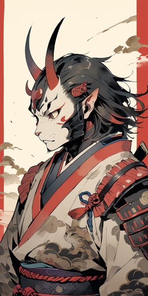 samurai,sense of dilapidation,mechanical parts,kimono,upper body,
masterpiece, best quality, aesthetic,samurai,,samurai,rough brushstrokes,illustration,samurai,horns,samurai,ukiyo-e background,samurai,warrior ((cat head, beastman, cat-headed samurai, cat man))