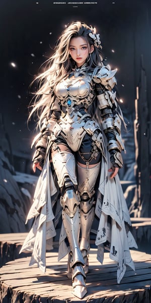 4k,ultra detailed, best quality, masterpiece, 20yo 1girl, ((Full body armor,complex multi-layered mecha armor, scale armor, many complex armor elements, ultra light tight armor, no helmet, insane detail full leg armor)) 

grey hair, long hair, (Beautiful and detailed eyes),
Detailed face, detailed eyes, double eyelids, real hands, ((short hair with long locks:1.2)), black hair, black background,


real person, color splash style photo,
,dragon ear