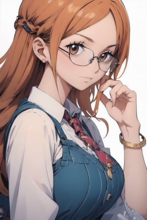 The picture shows a girl, make an anime girl.  very detailed illustration, 8K.  add cute glasses that highlight her stern look