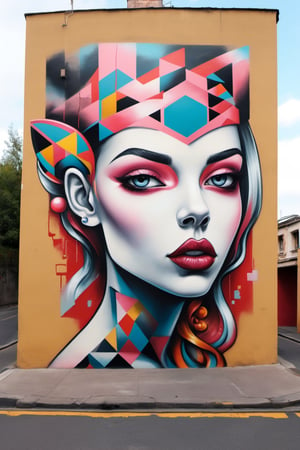 Street art, with its contemporary sensibility and a blend of geometric and surreal forms, conveys beauty,LinkGirl,DonM3l3m3nt4lXL,glitter,ach-ciloranko