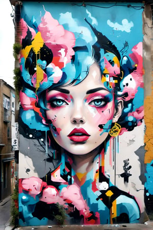 Street art, with its contemporary sensibility and a blend of geometric and surreal forms, conveys beauty,LinkGirl,DonM3l3m3nt4lXL,glitter