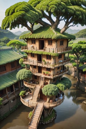 outdoors, food, day, tree, no humans, plant, scenery, basket, potted plant, house,brccl,treehouse,gugong