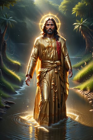 Jesus golden ,river, poor indian family ,BucketGoldUnderTheRainbow,AngelStyle