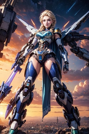 (Elsa:1.3) as a(mecha:1.6), sexy, flying, armor on chest, armor on shoulders, armor on arms, armor on legs, giant, full body, solo, action pose, in space,,(masterpiece, best quality, ultra-detailed), (perfect hands, perfect anatomy),  High detailed, anatomically correct,, beautiful face, detailed hands, perfect eyes, expressive eyes, score_9, score_8_up, score_7_up, best quality, masterpiece, 4k,More Detail,Add more detail, 