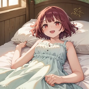 score_9, 1girl, sophieatelier, ((masterpiece, best quality)), (hyper detailed, detailed background), expressive eyes, perfect face, sundress, bed room, lying bed, short hair, blush, happy, view from down, upper body