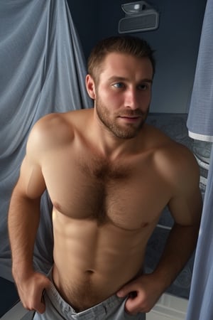 A hairy chested man, shirtless 