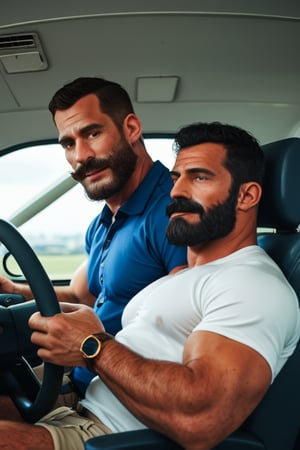 Score_9_up, score_8_up, score_7_up, (2men),rating_explicit, 2 handsome hairy chested fit muscled american men, beard, moustache, massive, african, black skin, , airplane pilots, 40yo, hairy chested, hairy legs, hairy arms, hairy bodies, masculine, 
BREAK
Cuddling in a airplane's cockpit, opened shirt