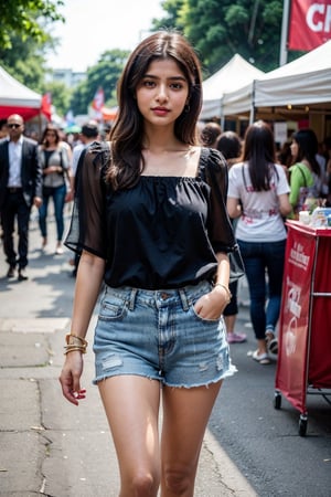 1 Indian girl, festival, blouse, short jeans 