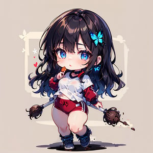 Cute two-dimensional character, Chibi character, Moving Chibi character, Full body Chibi character), BREAK ,
 1 Girl,(Solo),(16 years old),(Very short hair, Boyish beautiful girl: 1.2),(Short hair in the back, long hair in the front) Blake,(Focus on girl, Female breasts),(Blue eyes, Beautiful like jewels),Cute expression,BREAK,((Farm work, Harvesting sweet potatoes)),Harvesting sweet potatoes in girl's gym clothes,BREAK,White shirt with red collar,White shirt with red sleeves,BREAK,(Cute gestures: 1.2),((Blue cross) earrings,Inside blue hair),Blue butterfly hair ornament on head,Muddy bloomers,Muddy sweet potatoes in hands,Plump buruma,Tight and tight,Muddy buruma

Red buruma, buruma with two white lines, Gym clothes with logo,BRS0, KJP530R, burumaR,BRS2, KJP530SR, burumaR2,taisoufukuR, burumaR2,  gym uniform,