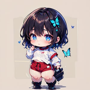 Cute two-dimensional character, Chibi character, Moving Chibi character, Full body Chibi character), BREAK ,
 1 Girl,(Solo),(16 years old),(Very short hair, Boyish beautiful girl: 1.2),(Short hair in the back, long hair in the front) Blake,(Focus on girl, Female breasts),(Blue eyes, Beautiful like jewels),Cute expression,BREAK,((Farm work, Harvesting sweet potatoes)),Harvesting sweet potatoes in girl's gym clothes,BREAK,White shirt with red collar,White shirt with red sleeves,BREAK,(Cute gestures: 1.2),((Blue cross) earrings,Inside blue hair),Blue butterfly hair ornament on head,Muddy bloomers,Muddy sweet potatoes in hands,Plump buruma,Tight and tight,Muddy buruma

Red buruma, buruma with two white lines, Gym clothes with logo,BRS0, KJP530R, burumaR,BRS2, KJP530SR, burumaR2,taisoufukuR, burumaR2,  gym uniform,