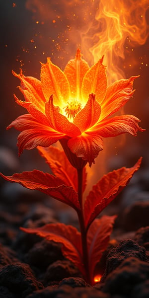 detailed fiery lava flower,molten fiery flower,glowing magma flower,scorching volcanic flower,swirling lava petals,brilliant orange and red floral,ethereal fiery bloom,otherworldly magma flora,blazing hot magmatic flower,dynamic lava-inspired blossom,(best quality,4k,8k,highres,masterpiece:1.2),ultra-detailed,(realistic,photorealistic,photo-realistic:1.37),highly detailed,vivid colors,volumetric lighting,cinematic lighting,dramatic lighting,stunning colors,hyper realistic,digital art,concept art,fantasy flower