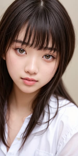 1girl, a close up of a woman with long hair wearing a white shirt, 1 8 yo, 18 years old, 19-year-old girl, xintong chen, korean girl, xision wu, heonhwa choe, 2 2 years old, 21 years old, ulzzang, wenfei ye, young cute wan asian face, lips