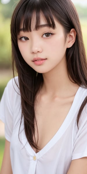 1girl, a close up of a woman with long hair wearing a white shirt, 1 8 yo, 18 years old, 19-year-old girl, xintong chen, korean girl, xision wu, heonhwa choe, 2 2 years old, 21 years old, ulzzang, wenfei ye, young cute wan asian face, lips