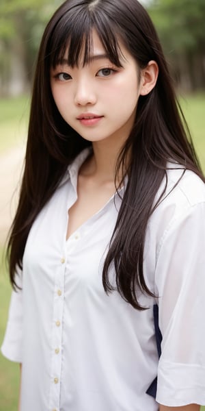 1girl, a close up of a woman with long hair wearing a white shirt, 1 8 yo, 18 years old, 19-year-old girl, xintong chen, korean girl, xision wu, heonhwa choe, 2 2 years old, 21 years old, ulzzang, wenfei ye, young cute wan asian face, lips