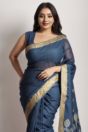 ((( blue Banarasi Saree ))) lipstick, sexy style Pose, Standing full_body, lipstick, Sexy Leg, legs_open, white background, big_boobs, big ass, Sexy Figure, new Design Sandal, Plus Size Figure, Sexy Smile, clear face, Clear And Cristal, Beauty Face, full body look, (8k,  best quality,  masterpiece,  ultra high res,) focus on image clarity, lipstick, realistic, sharp focus, realistic image of elegant lady, Standing model, oily chest,