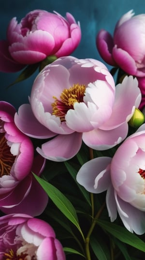 a bunch of peony flowers, colorful, high contrast, detailed,  full display 

high resolution,realistic,macro detail beautiful 

