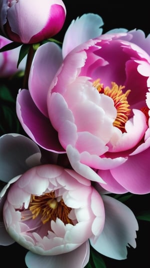 a bunch of peony flowers, colorful, high contrast, detailed, soft natural lighting, vibrant and saturated colors, full display 

high resolution,realistic,masterfully captured,macro detail beautiful 

