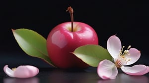 tender crabapple flower and buds,
,delicate and voluptuous covered by drew in morning  soft brigh light,(falling petals),(blur pure simple black background),and the petals formed a lovely heart on the ground,

realistic,photo_(medium),photorealistic

