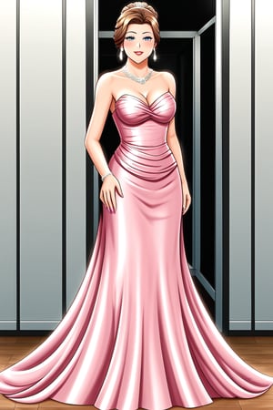 1girl, solo, an image of a woman wearing a pink dress and posing for a photo on inst, sexy gown, beautiful silky dress, wearing an evening gown, strapless dress, elegant dress, gown, wearing long gown, revealing stylish dress, wearing an elegant dress, dressed in a pink dress, flowing dress, stunning dress, elegence, stunning elegant, sexy dress, wearing a magnificent dress, extravagant dress, soft elegant gown, silk dress, satin