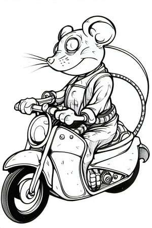 A anthropomorphic mouse driver a motorcycle 