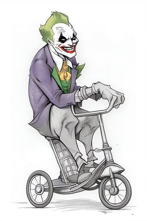 The joker riding a small tricycle